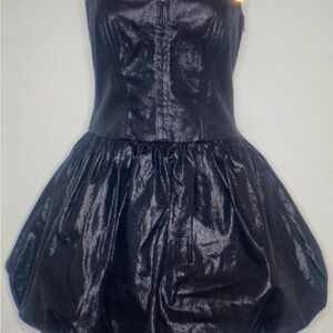 Betsey Johnson Vintage Y2K Black Coated Denim Bubble Hem Mini Party Dress Size 6